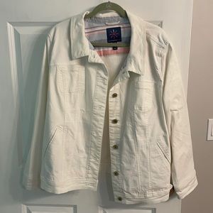 White denim jacket designed by Isaac Mizrahi